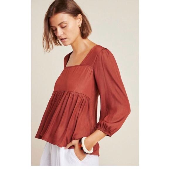 ANTHROPOLOGIE Dolan Cherie Babydoll Silky Rushed Bohemian Top Sz. Small - Picture 1 of 3